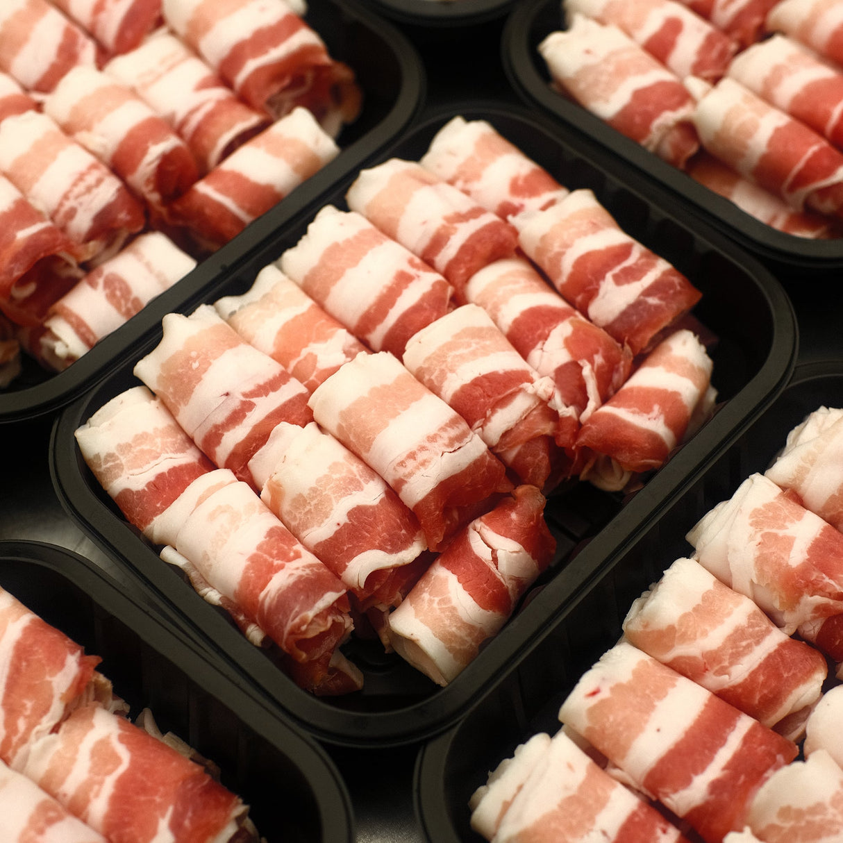 Premium Spanish chestnut-fed Duroc pork belly sliced thinly, perfect for shabu shabu or hotpot